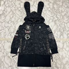 希少【MAD PUNKS マッドパンクス 【うさ耳】スカル 総柄/パッチワーク