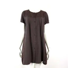 コムシコムサ CA CEST CA チュニック カットソー ブラウス シアー シフォン リーフ柄 刺繍 切替 タック コットン 半袖 M 茶 ブラウン 赤茶