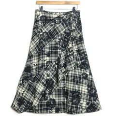 【美品】インゲボルグ★ラップ風スカート サイズS 黒×白系 チェック&花柄♪z16632
