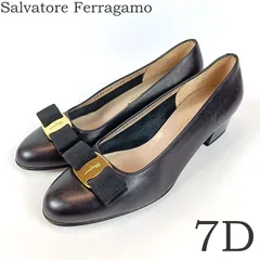美品 Salvatore Ferragamo サルヴァトーレフェラガモ パンプス サイズ7D ヴァラリボン レザー ブラック 黒 レディース 女性用 靴