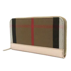 【新品】バーバリー 財布 長財布 BURBERRY レザー コットン ハウスチェック ラージ ジップ アラウンド ウォレット 8084518 PALE CAMEO (ブラウン系マルチ×ライトピンクベージュ系)アウトレット レディース 送料無料