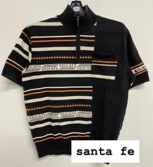 santa fe ボーダー ニット 半袖 ポロシャツ ブラック コットン100% 春夏 メンズ 25WK0314