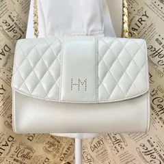 ハナエモリ ショルダー バッグ チェーン 革 キルティング 白 FY187