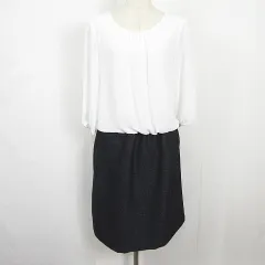 シューラルー SHOO・LA・RUE ワンピース 膝下丈 長袖 L ネイビー ホワイト ラメ kz13754