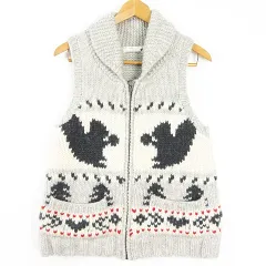 アースミュージック&エコロジー EARTH MUSIC & ECOLOGY カウチンニット ベスト ジップアップ 毛 ライトグレー ノルディック リス kz13775