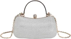Ken R パーティバッグ がま口 結婚式 肩掛け ラインストーン ハンドバッグ クラッチバッグ ショルダー キラキラ (シルバー)