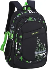 Ken R リュック キッズ 男の子 小学生 子供 女の子 防水 リュックサック おしゃれ キッズバッグ A4 大容量 (ブラック　x　グリーン,  小)