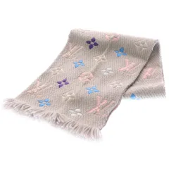 LOUIS VUITTON (ルイヴィトン) エシャルプ ロゴマニア モノグラム ジャガード シルク混 ウール フリンジ マフラー グレー/ピンク M75874