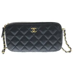CHANEL (シャネル) マトラッセ ココマーク ラムスキン レザー チェーンショルダー バッグ ウォレット ゴールド金具 ブラック 20番台