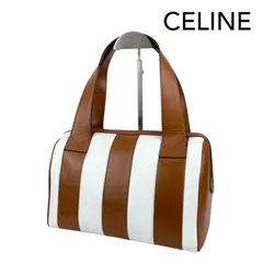 CELINE セリーヌ ヴィンテージ  ストライプ レザー ハンドバッグ ミニ ボストンバッグ ブラウン ホワイト