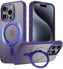 ★iPhone 14 Pro 用 ケース MagSafe対応 アイフォン14 プロ スタンド機能 OURJOY スマホケース 米軍規格取得 耐衝撃 カメラレンズ保護 あいほん14 Pro 半透明 携帯ケース ワイアレス充電 ストラップホール付き • パープル