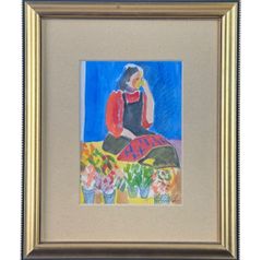 シロちゃん様専用 福島県本宮 鈴木宗吉の人物画 「おしゃまさん」1980