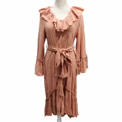 カロリナ グレイサー CAROLINA GLASER ワンピース フリル カットオフ ギャザー リボン ベルト 長袖 ロング ピンク 系 0707