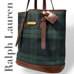 ☆★Ralph Lauren　ラルフローレン★トートバッグ　肩掛け　ロゴ　チェック柄　自立型　バケツ型　チャーム　レザー　グリーン★　♯2067
