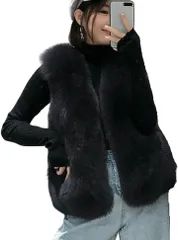 Over the moon ファーベスト レディース アウター ボアベスト もこもこ エコファー エレガント ルームウェア 着痩せ (ブラック,  M)