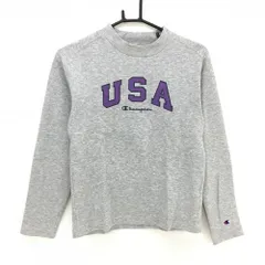 【超美品】チャンピオン 長袖Tシャツ 杢グレー×パープル フロントロゴプリント レディース MEDIUM ゴルフウェア Champion