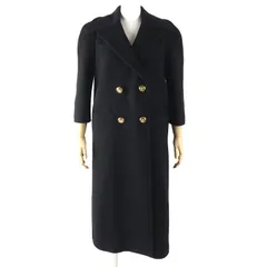 極美品△GUCCI グッチ 22SS 669523 ウール ロゴ金ボタン バックプリーツ 七分袖 ダブルブレスト ロング コート ブラック 38 ハンガー付き イタリア製 正規品 レディース オススメ◎
