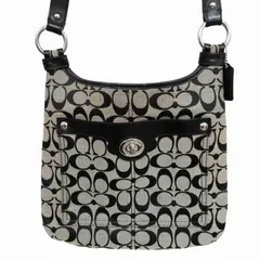 コーチ COACH F16536 シグネチャー ショルダーバッグ クロスボディ キャンバス レザー 黒 ブラック ベージュ