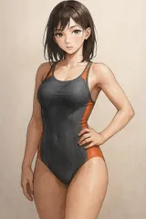 H407ナイキ♪グレーにサイドオレンジライン入り女子スポーツ水着♪フィットネスやトレーニングや撮影用やコスプレにも♪サイズL