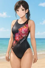 H386セールは1月末まで！アリーナ♪韓国製♪ヌルヌルした質感のファンタシーフローラル柄♪女子競泳水着♪フィットネスやトレーニングや撮影用やコスプレにも♪サイズM