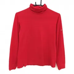 【美品】バーバリーゴルフ 長袖ハイネックシャツ レッド 無地 袖ロゴ レディース M ゴルフウェア BURBERRY GOLF