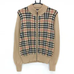 【美品】バーバリーゴルフ ニットジャケット ベージュ×黒 チェック柄 ウール100％ レディース M ゴルフウェア BURBERRY GOLF