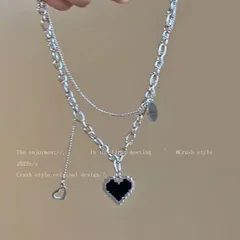ドット風 ブラックハート チェーンネックレス シルバー y2k 韓国ストリート