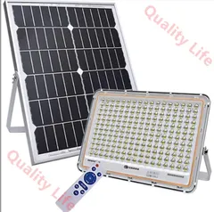 ソーラーフラッドライト屋外リモートコントロールLEDソーラーパワーフラッドフラッドLEDイエローライト付き単結晶シリコンソーラーパネルIP66防水ソーラーライト屋外ガーデンステーク(100W)