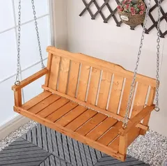 屋外木製ポーチブランコ、二人掛けベンチ、背もたれ付き、大人用、吊り下げチェーンと固定ネジ付き、高耐久700ポンド耐荷重2人用 庭や裏庭用(炭化色,80cm)