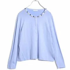 ローズティアラ★襟ぐりのビジューが可愛い！ 薄手ニットのカーディガン スナップボタン サイズ42 ブルー系 z16620