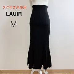 タグ付き未使用 LAUIR ヘリンボーンマーメイドスカート ブラック サイドスリット ハイウエスト マーメイドスカート ストレッチ フェミニン M
