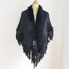 manimaris ファーポケット付カシミアストール ブラック ミンクファー 