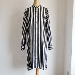 SACRA サクラ ストライプ バンドカラーシャツワンピース 比翼ボタン 38 SACRA サクラ ストライプ バンドカラーシャツワンピース 比翼ボタン 38