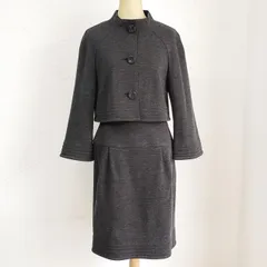 ミス アシダ ☆ セットアップ スカート ジャケット 9号 日本製 秋冬用 グレー系 ノーカラージャケット MISS ASHIDA ジュンアシダ