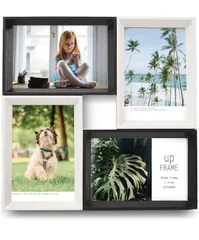 【特価セール】写真立て 複数枚 l判 おしゃれ 4枚 壁掛け 多面 卓上 フォトフレーム 多面 木製 (白黒1点)