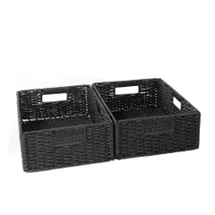 【特価商品】【SAYA MAISON】折り畳み 手編み 収納バスケット 2個セット｜ペーパーかご・持ち手付き｜おもちゃ収納・雑貨整理・リビング収納に（2サイズ展開）