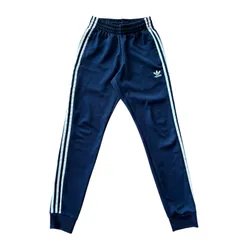 古着 adidas アディダス トラックパンツ 刺繍 トレフォイルロゴ ネイビー×ホワイトライン XSサイズ 2510-409