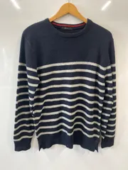 ピA202●COMME CA ISM●コムサイズム●ニットセーター●クールネック●ボーダー●メンズ●sizeL●黒×グレー