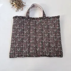 Basket of Daisy　リバティ　フリルキルト　レッスンバッグ　マリアチェック　グレーピンク　入園　入学　大人も　サブバッグ　絵本バッグ