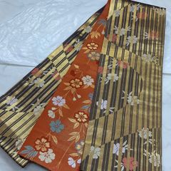PIYO.K様専用 京袋帯 夏帯 花三島茶碗 付け帯加工、帯留、三分紐