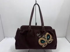 h10408 ANNA SUI アナスイ ハンドバッグ 蝶 刺繍 ブラウン