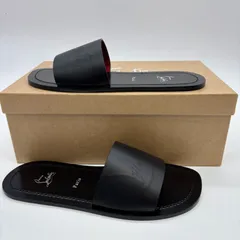 ほぼ未使用 クリスチャンルブタン Christian Louboutin サンダル  メンズ ロゴ 黒  ブラック レッドソール 42  約27cm レザー 美品