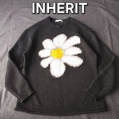 【INHERIT】インヘリット 秋冬 デイジー柄 長袖ニットセーター M フラワー メンズ チャコールブラック