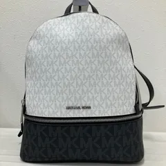 D9311 良品 MICHAEL KORS　マイケルコース RHEA ZIP バックパック ミディアム MKシグネチャー　モノクロ　オプティックホワイトマルチ　コーテッドキャンバス ブランドロゴ　総柄
