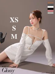 ホワイト [GL3576-GY-2507] 【ROBE de FLEURS Glossy/ローブドフルール グロッシー】ジッパー/ ウエストカット/ 2WAY/ キャミ/ オフショルダー/ 長袖/ 台形/ フレア/ ミニドレス/ キャバドレス/ ワンピース