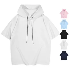 メンズ パーカー 半袖パーカー 夏パーカー プルオーバー フード付き 切り替え お兄系 カジュアル