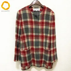 #wnc クリスチャンディオール ChristianDior ジャケット L 赤 ベージュ カーキ チェック ノーカラー ヴィンテージ レディース [974190]