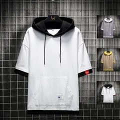 メンズ パーカー 半袖パーカー 夏パーカー プルオーバー フード付き 五分袖 Tシャツ ファッション お兄系 夏物