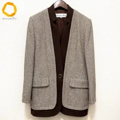 #wnc クリスチャンディオール ChristianDior ジャケット M 茶系 ツイード 重ね着風 切替 異素材 ヴィンテージ レディース [974192]