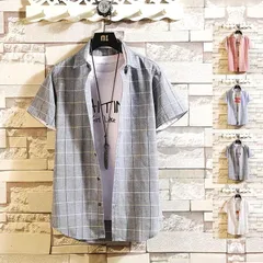 メンズ 半袖シャツ 開襟シャツ チェック柄 カジュアルシャツ 五分袖シャツ お兄系 トップス 夏